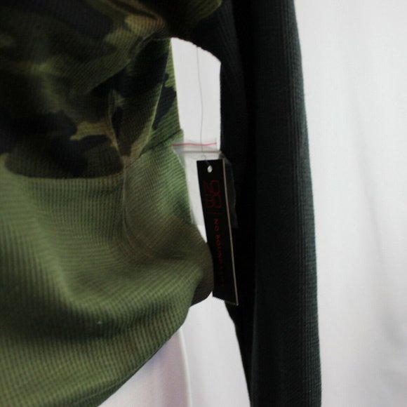 No Boundaries Juniors' Colorblock Top Long Sleeve Tie Waist Waffle Knit  Green - Picture 5 of 6